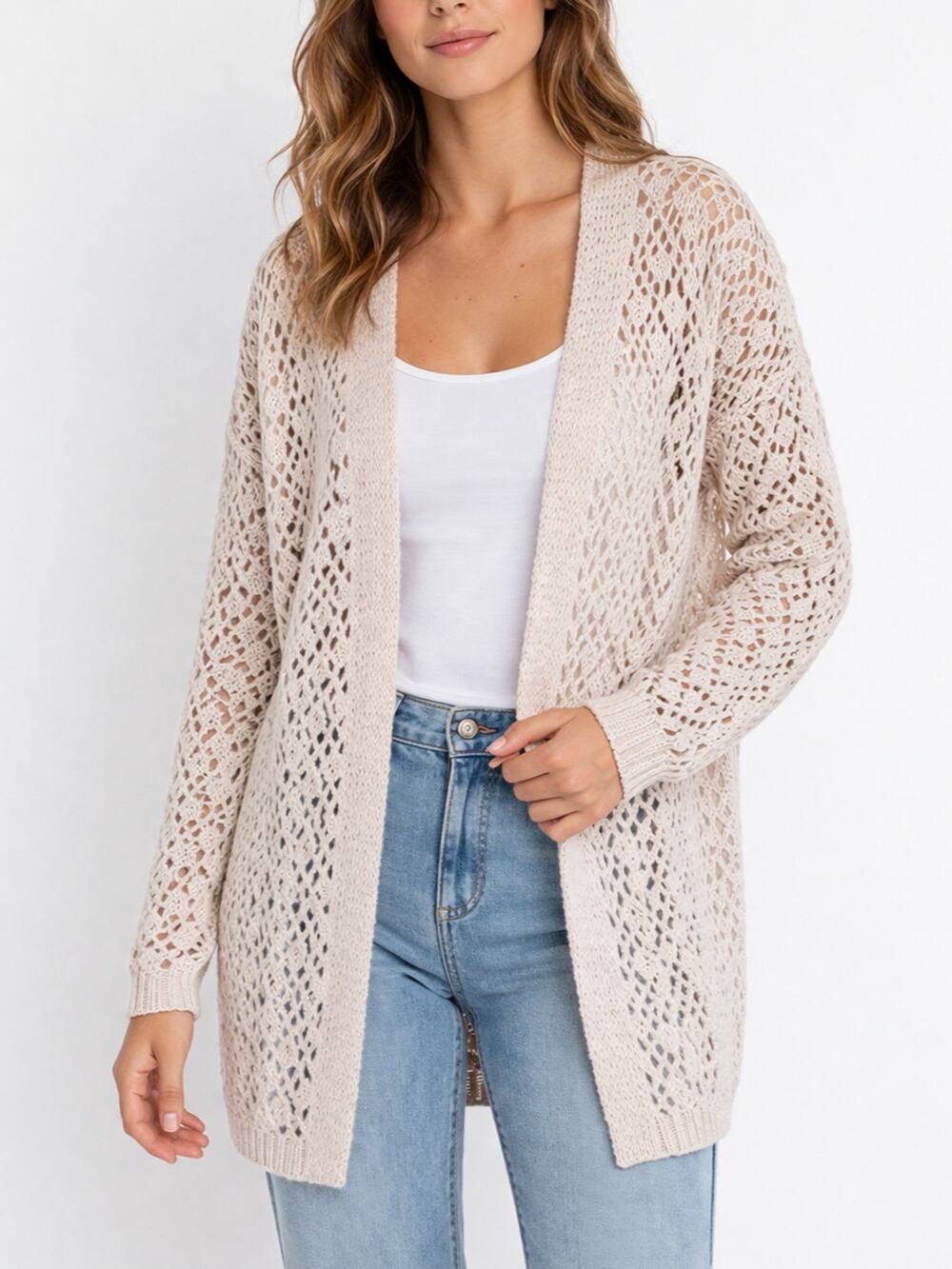 Moon & Madison Crochet Cardigan Womens XS Oversized Open Weave Boho Chic